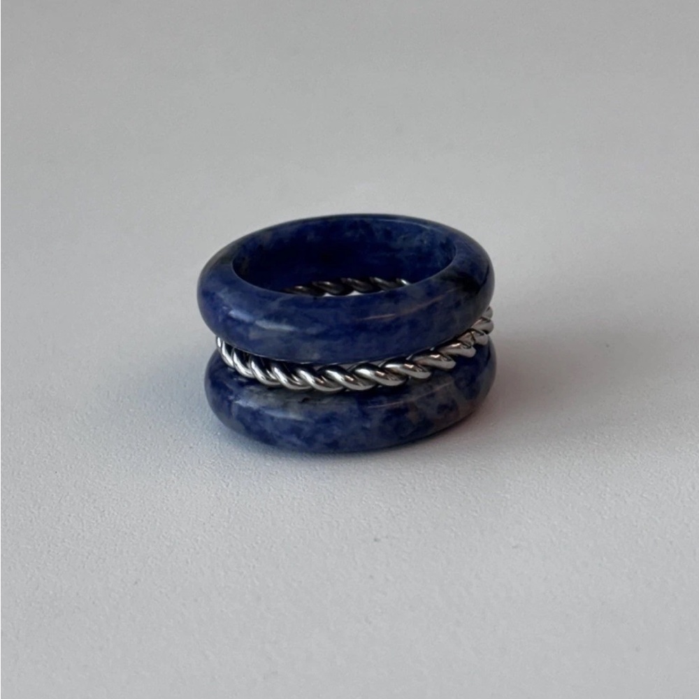 Stylish Stone Trilogy Stack Sodalite Ring Set Of 3 Bands, Size 12